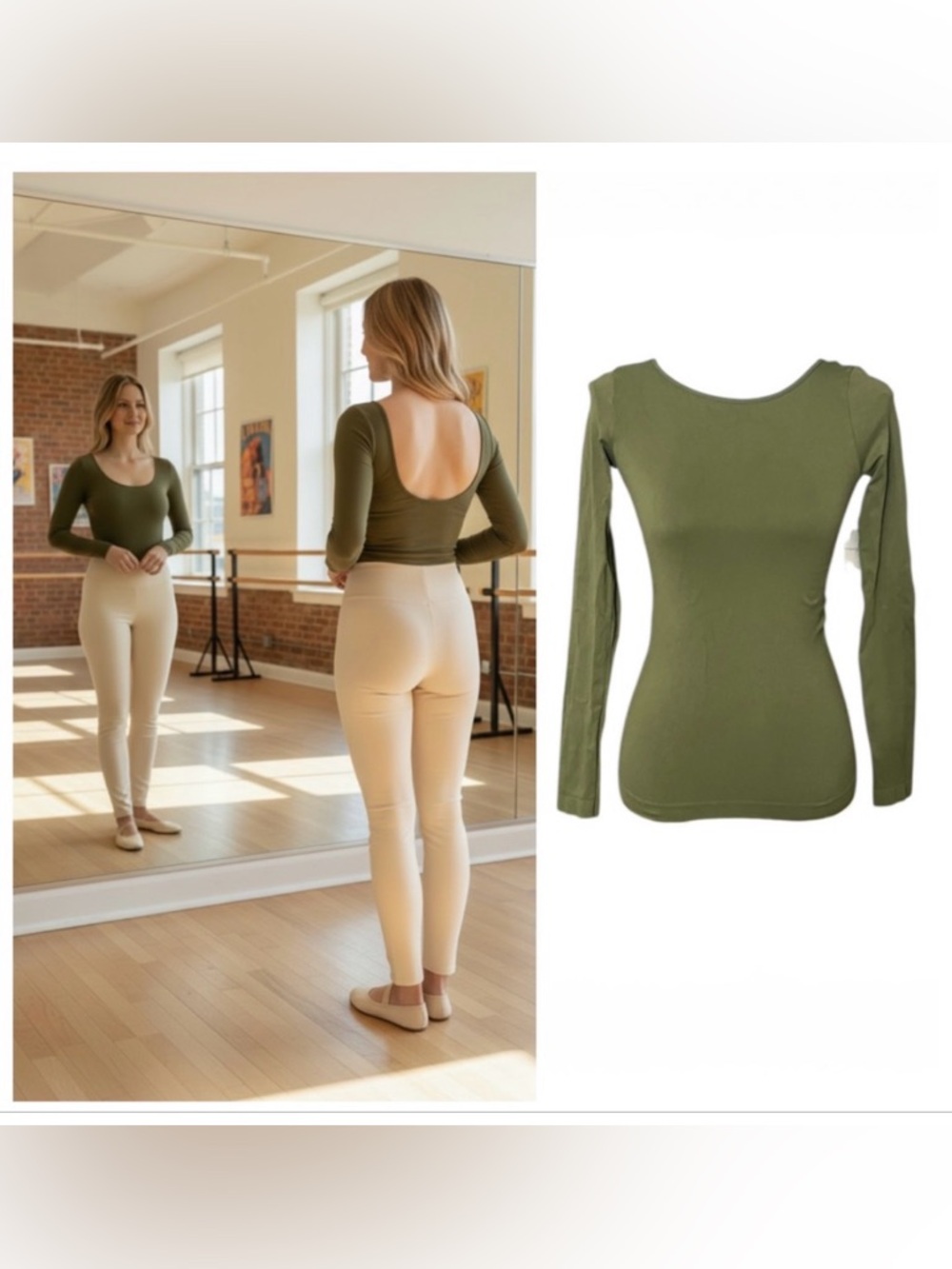 Intimately Free People Top Caught Your Eye Olive Green Long Sleeve low back NWT